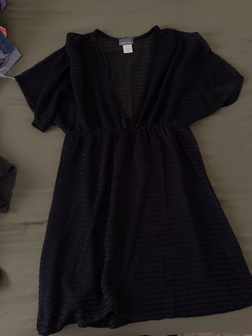Black Textured V-Neck Cover-Up Dress